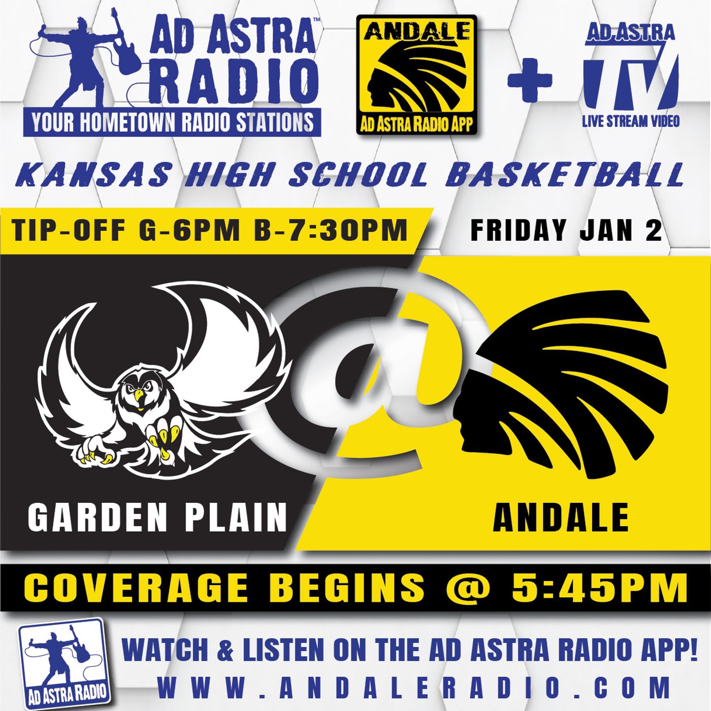 Garden Plain Owls at Andale Indians High School Basketball (January 2, 2026) episode artwork