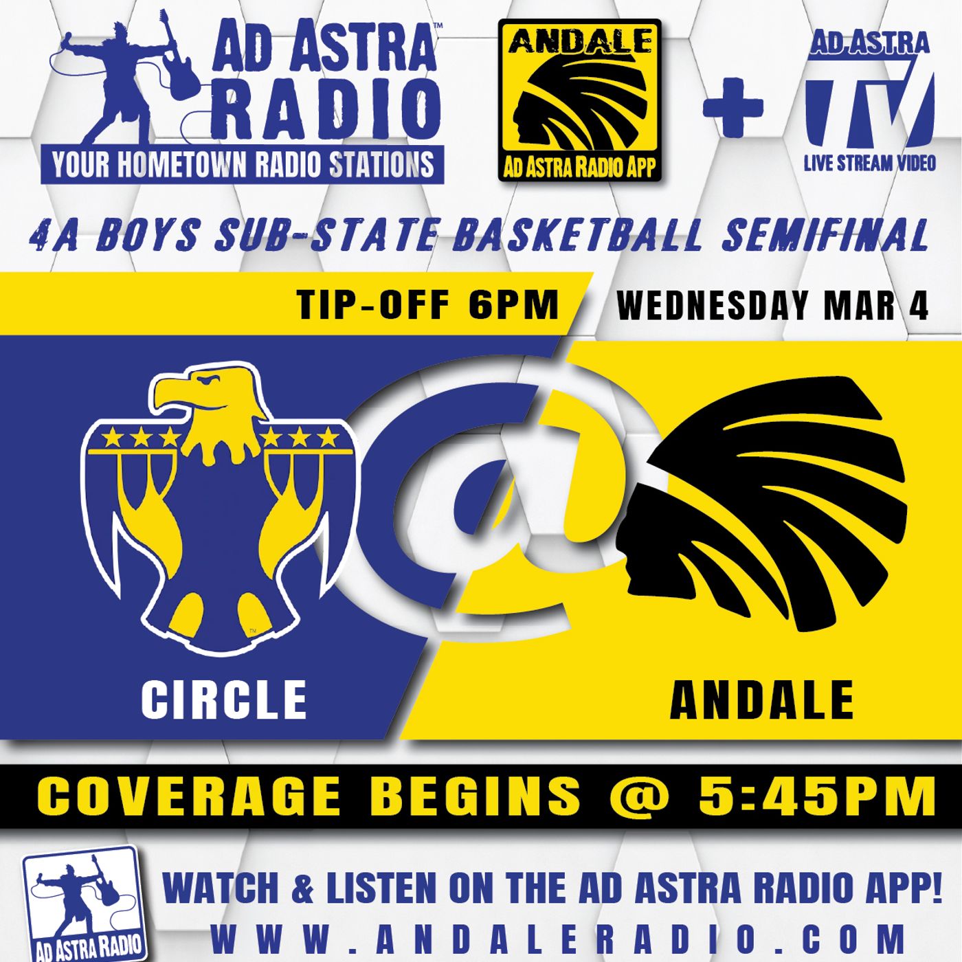 Circle Thunderbirds at Andale Indians Boys High School Basketball (4A Substate Semifinal-March 4, 2026) episode artwork