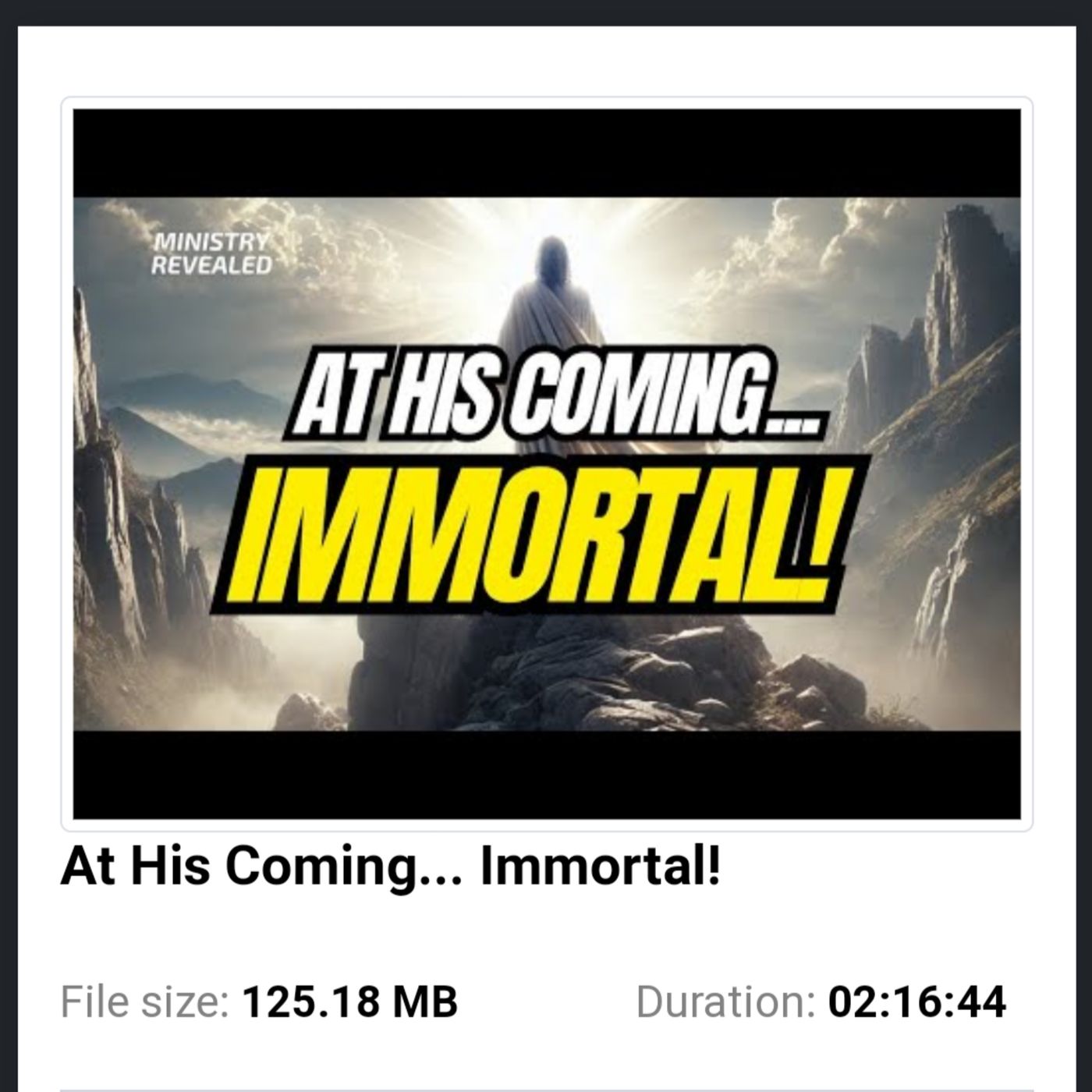 At His Coming... Immortal!!! episode artwork