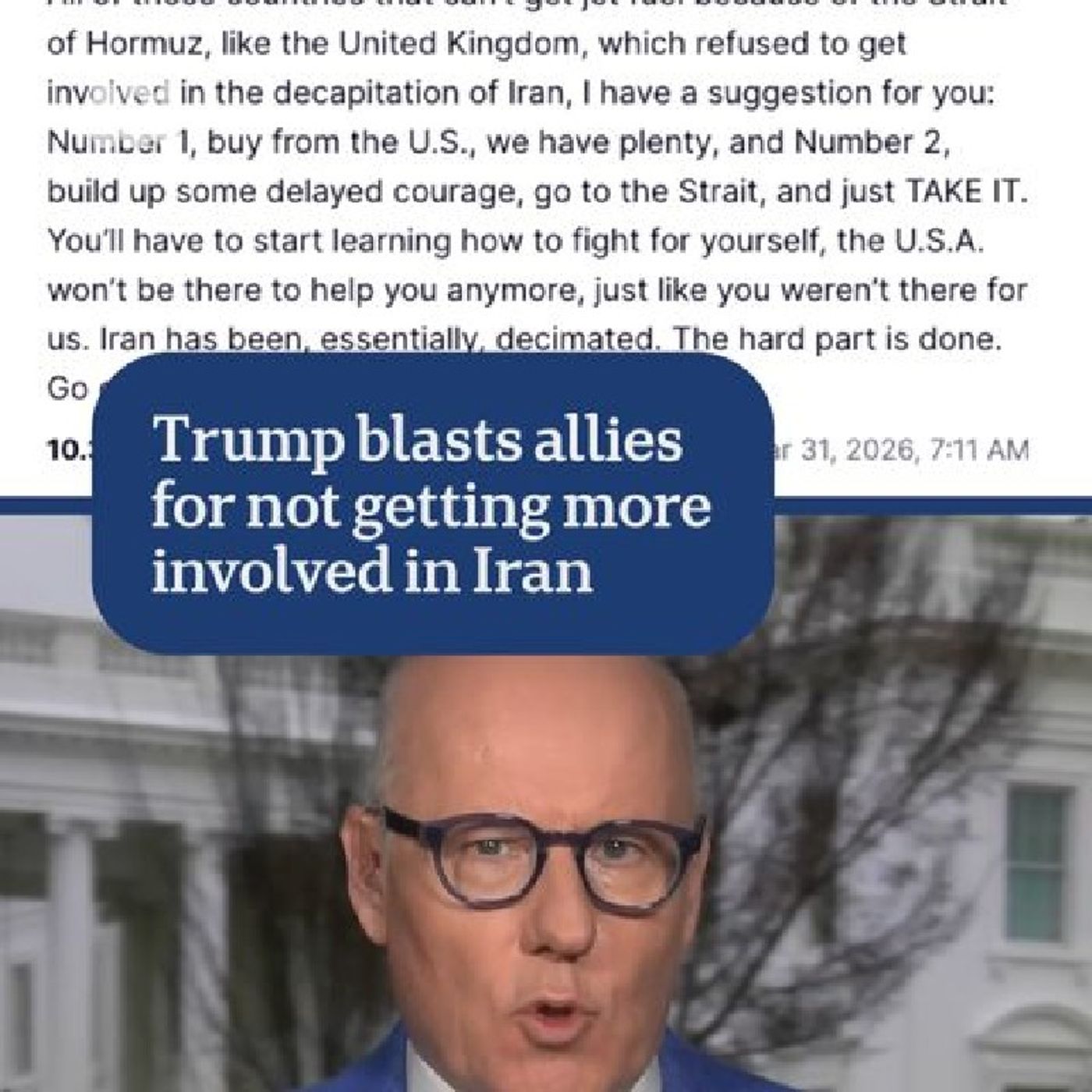 Donald Trump has again attacked America's allies over their reluctance to get involved in the Iran war, warning them the "US won't be there episode artwork