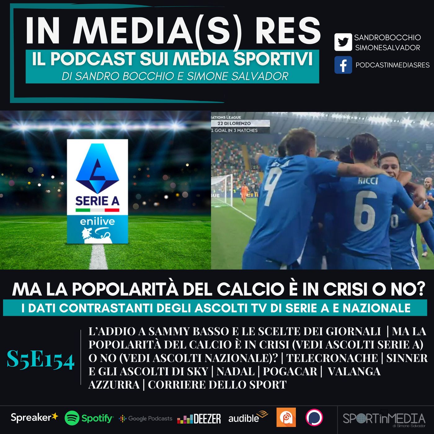 S5E154 | Sammy Basso, La popolarità del calcio e gli ascolti contrastanti di Serie A e Nazionale, Sinner, Nadal, Pogacar, Valanga Azzurra episode artwork