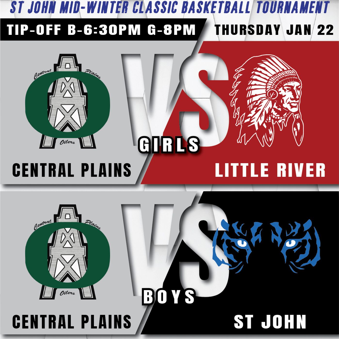 Central Plains Oilers vs St John Tigers Boys High School Basketball (Mid Winter Classic-January 22, 2026) episode artwork