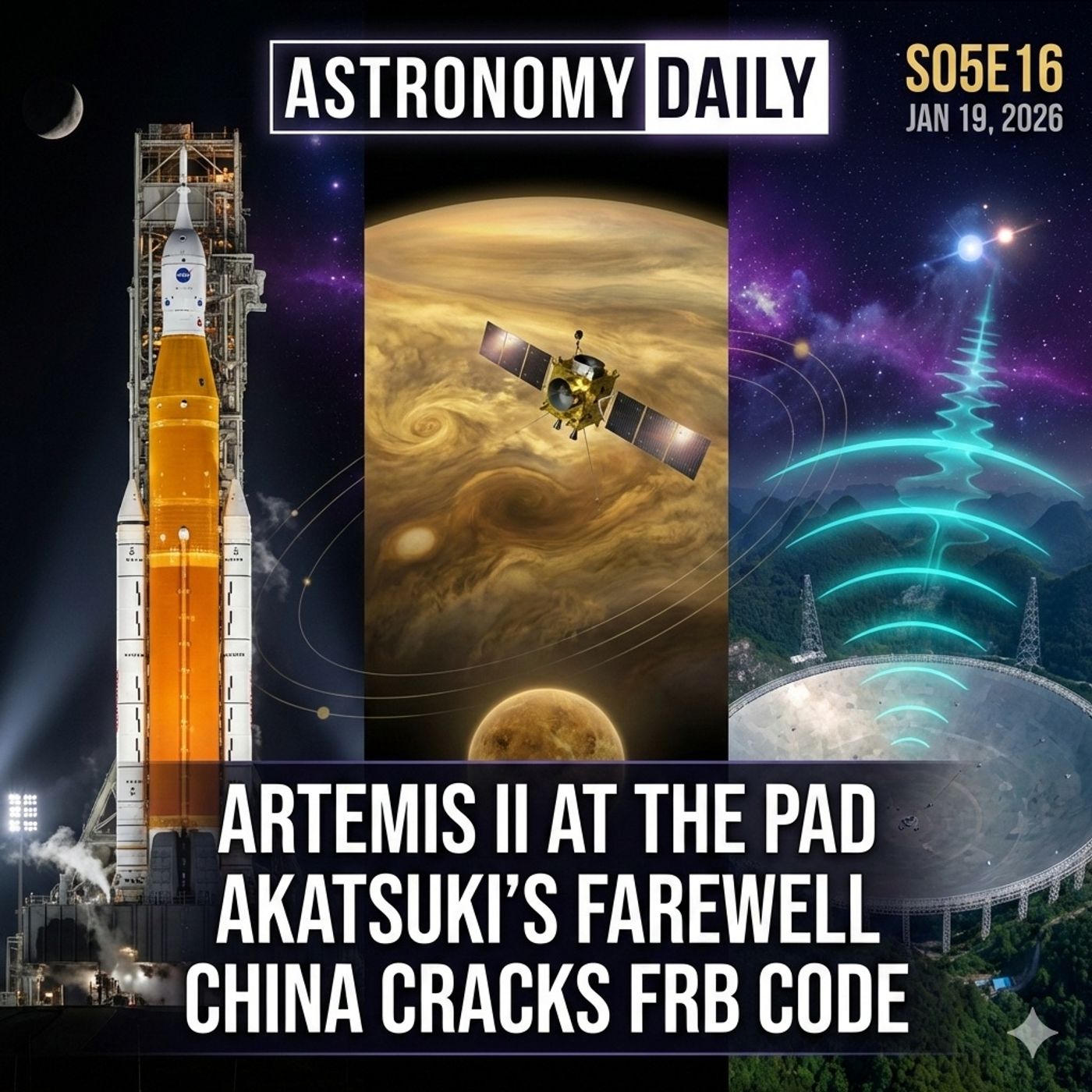 Artemis II Reaches the Pad, Akatsuki's Final Farewell, and China Cracks the FRB Code