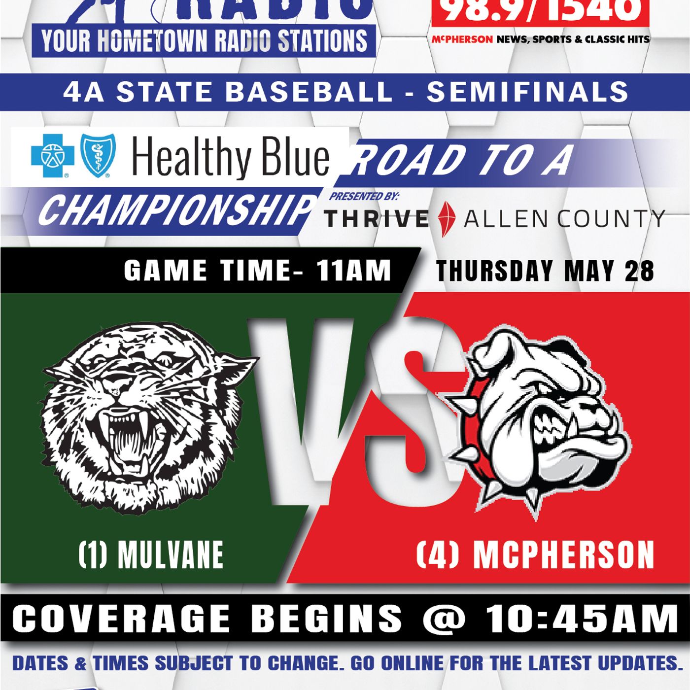 McPherson Bullpups vs Mulvane Wildcats High School Baseball (4A State Semifinal-May 28, 2026)