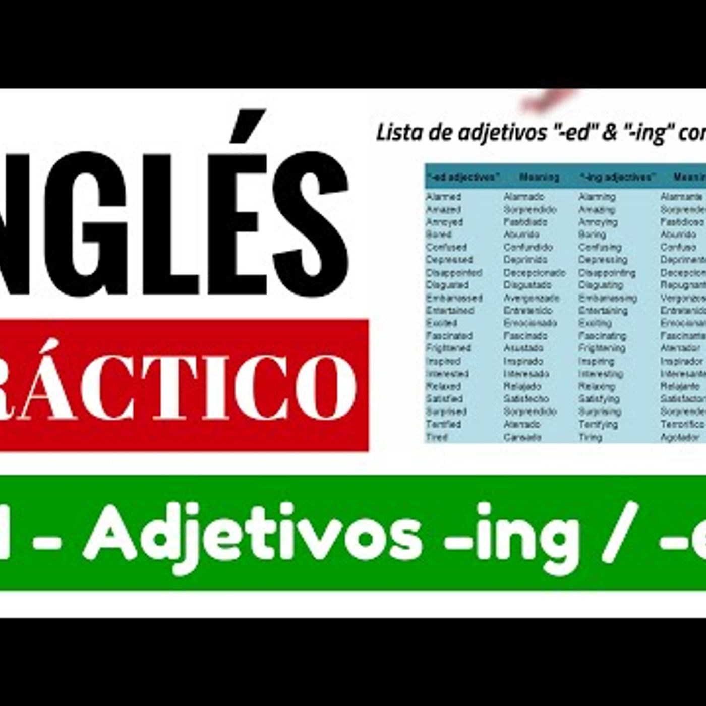 57. Lista de 40 adjetivos -ing y -ed comunes en inglés [Describir emociones y sus causas]