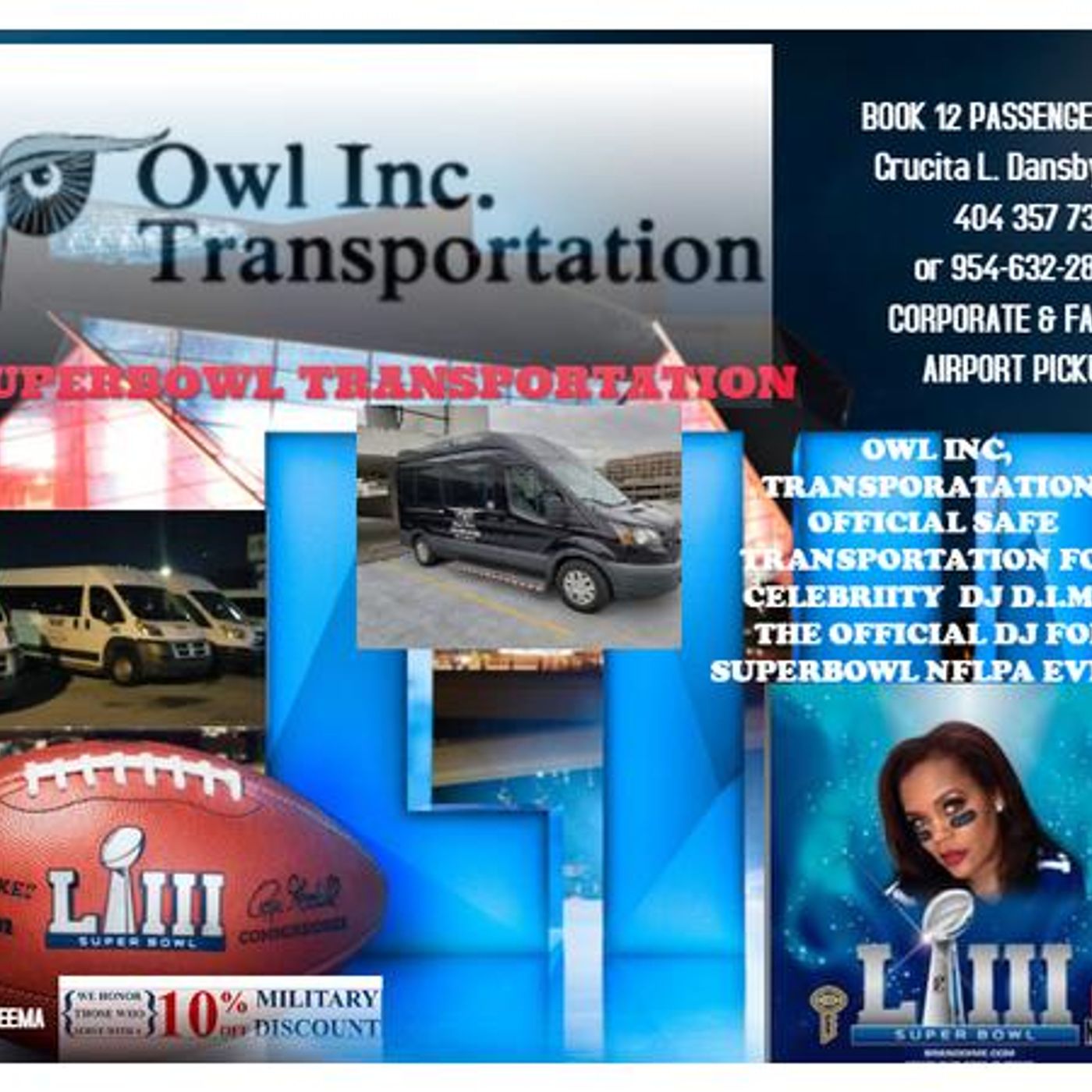 SUPERBOWL 53 TRANSPORTATION BY OWL INC , TRANSPORTATION CELEBRITY DJ.D.I.M.E episode artwork