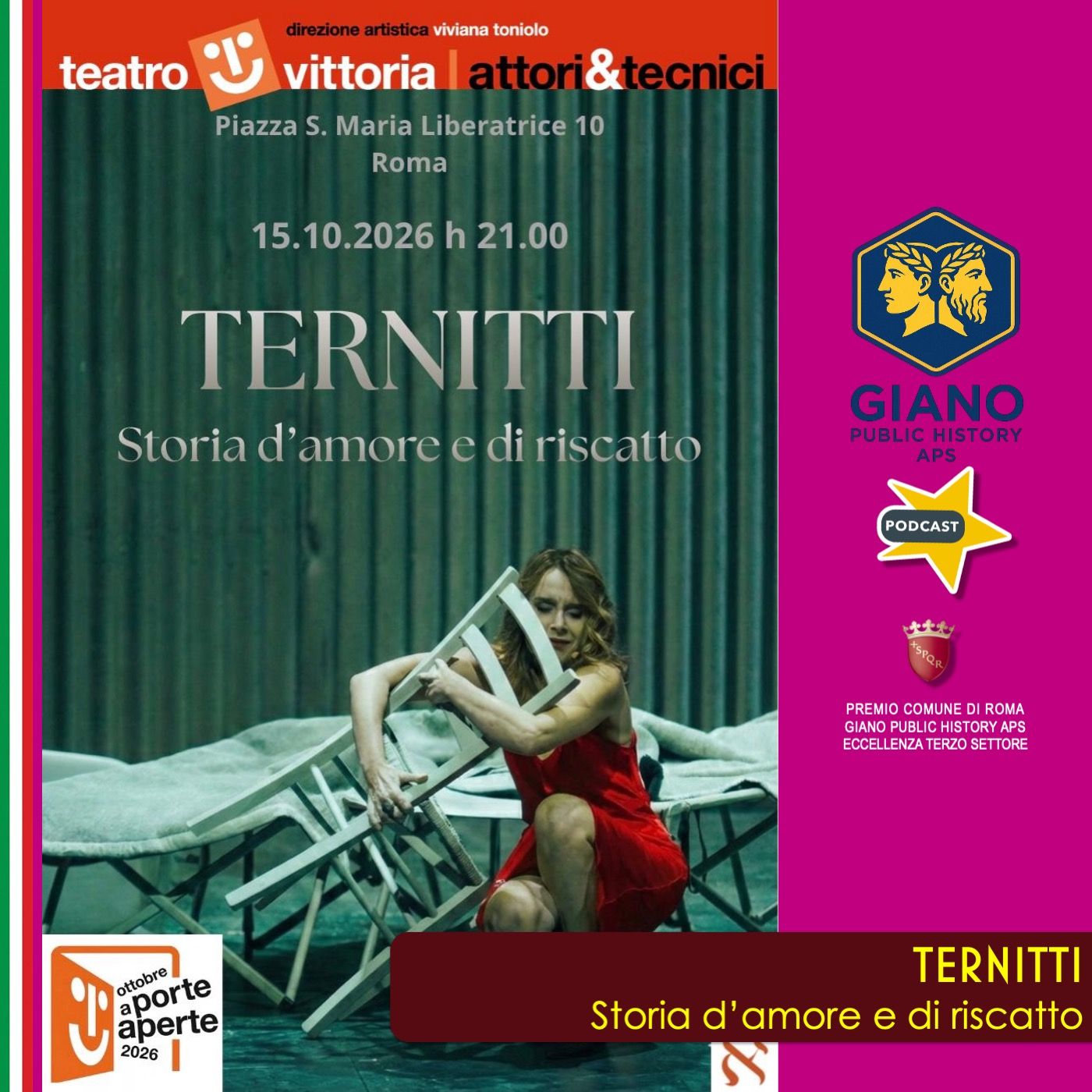 TERNITTI. STORIA D’AMORE E DI RISCATTO | Giovedì 15 ottobre 2026 - ore 21.00 Teatro "Vittoria" Roma TERNITTI. STORIA D’AMORE E DI RISCATTO | Giovedì 15 ottobre 2026 - ore 21.00 Teatro "Vittoria" Roma