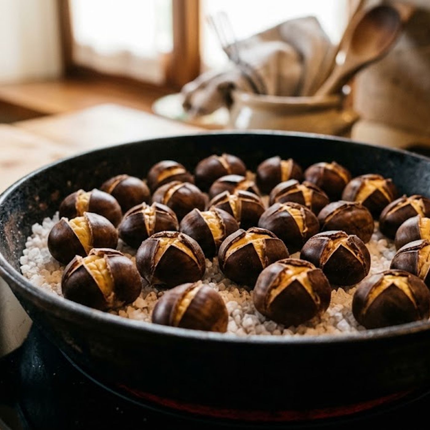 Castagne morbidissime al sale cotte in padella, pronte in pochi minuti!