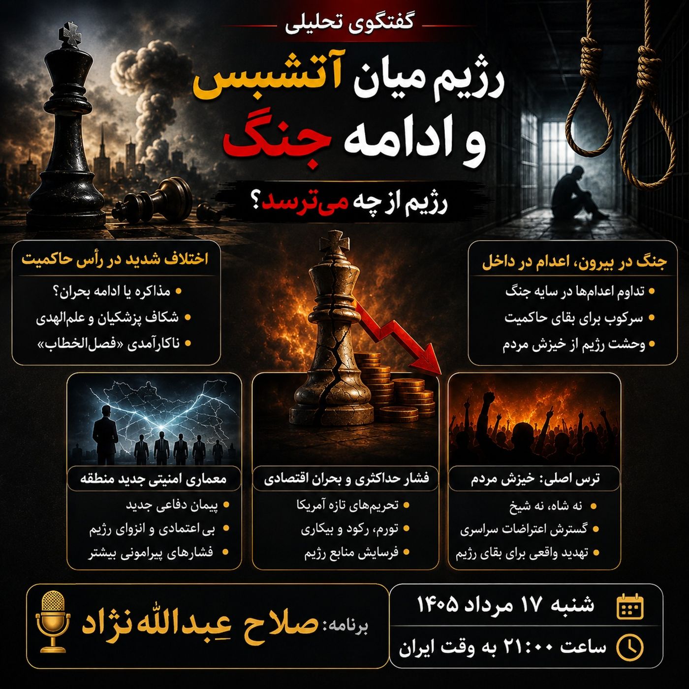 رژیم میان آتش‌بس و ادامه جنگ- صلاح عبدالله نژاد-۱۷ مرداد ۱۴۰۵