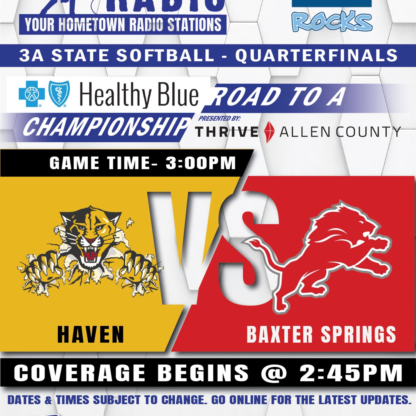 Haven Wildcats vs Baxter Springs Lions High School Softball (3A State Qualifier-May 25, 2026)