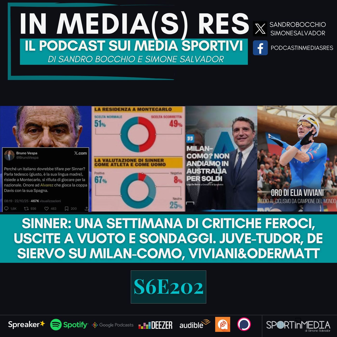 S6E202 | Gli attacchi a Sinner di Vespa, del "tridente" del Corsera e il sondaggio Gazzetta, Tudor-Juve, De Siervo-Perth, Viviani, Odermatt episode artwork