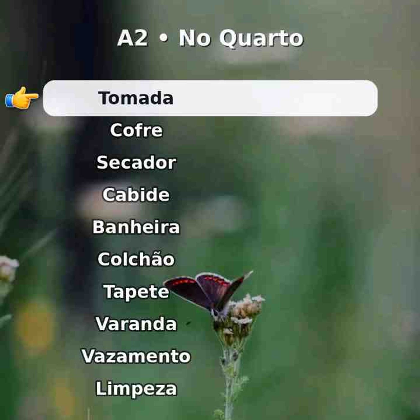 Salve e repita em voz alta_ no quarto.