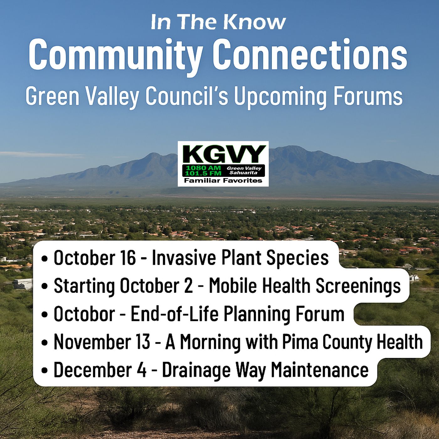 In The Know  - “Community Connections: Green Valley Council’s Upcoming Forums” Debbie Kenyon (Aired 09/15/2025) episode artwork