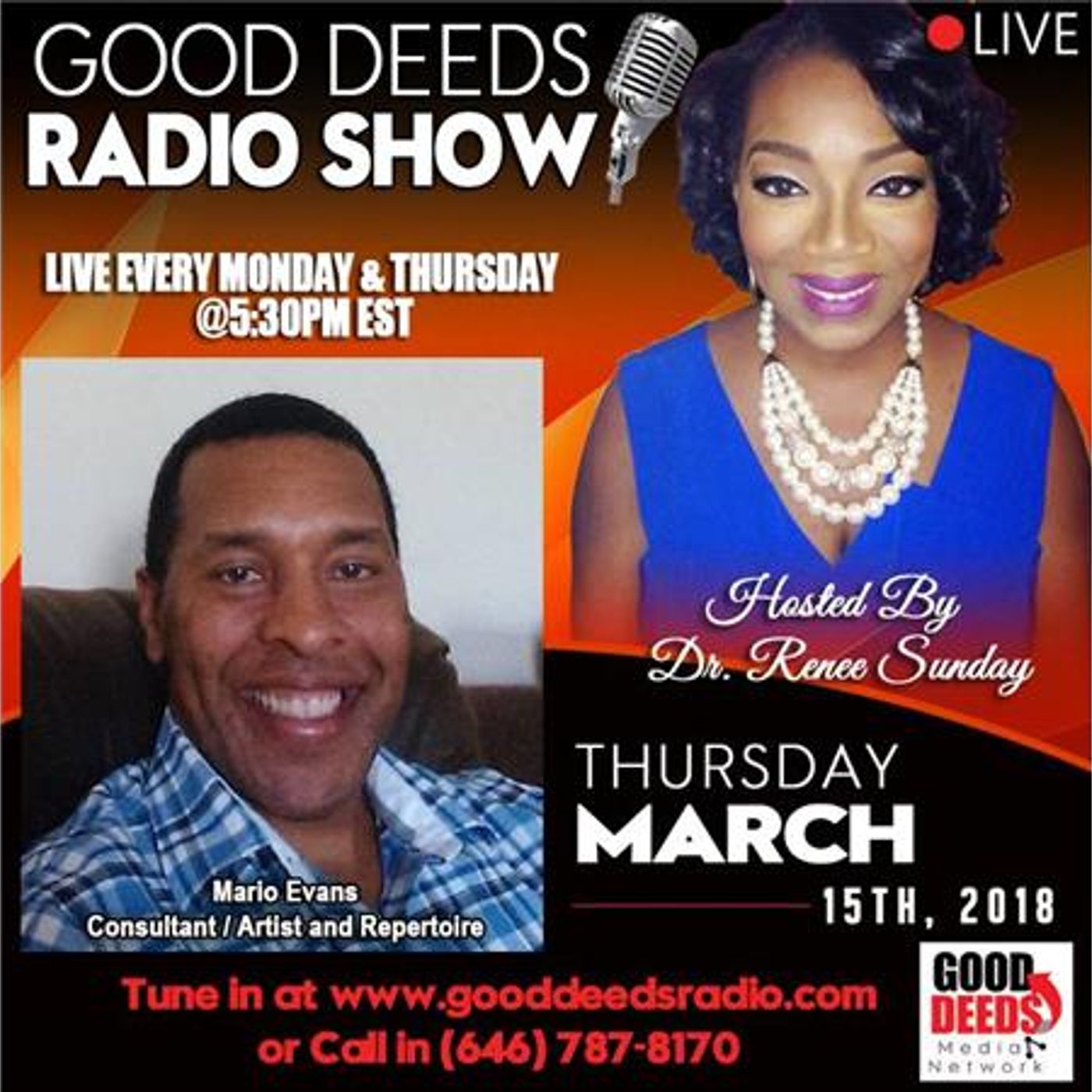 Mario Evans - Consultant/Artist and Repertoire shares on Good Deeds Radio Show episode artwork