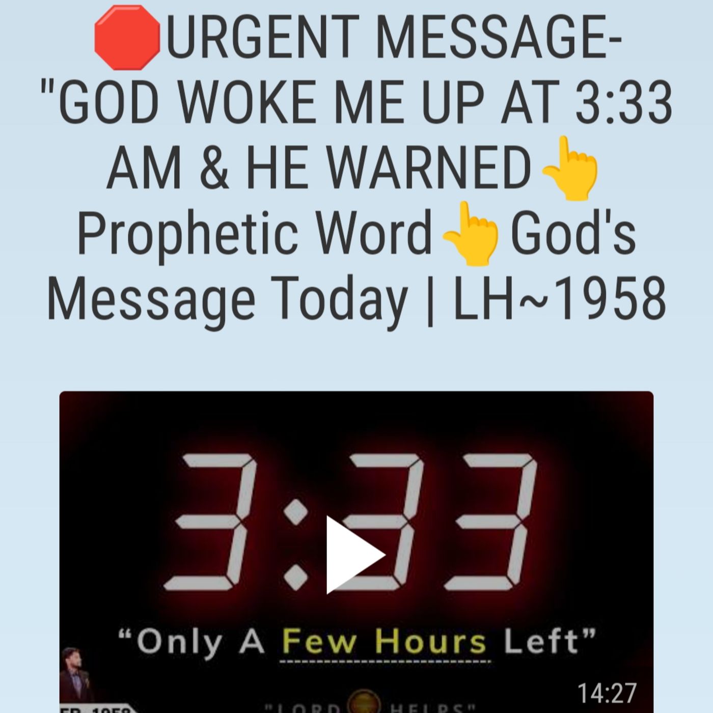 URGENT MESSAGE- "GOD WOKE ME UP AT 3:33 AM & HE WARNED👆Prophetic Word👆God's Message Today | LH~1958 episode artwork
