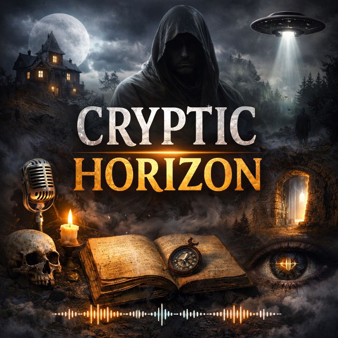 Enigmatic Horizon, open to stories.” cover art