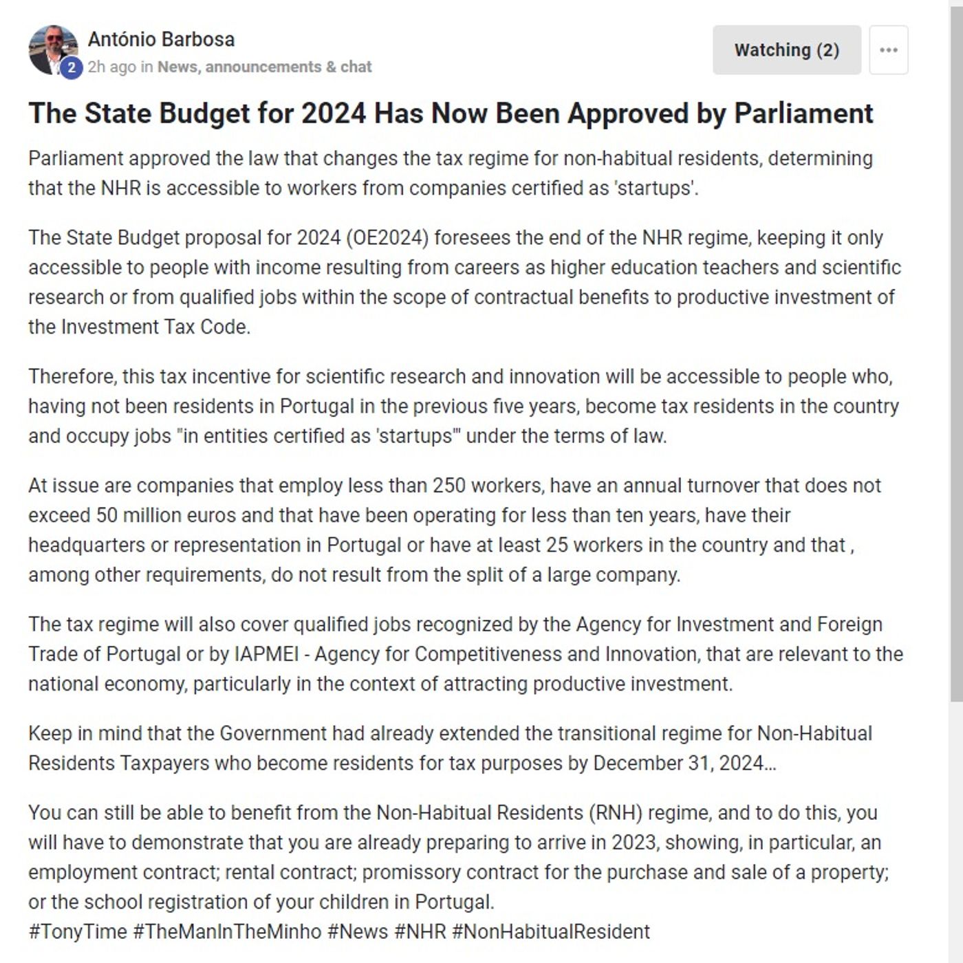 NHR (post Portugal Budget 2024 approval) as interpreted by Antonio Barbosa of Infinite Solutions episode artwork