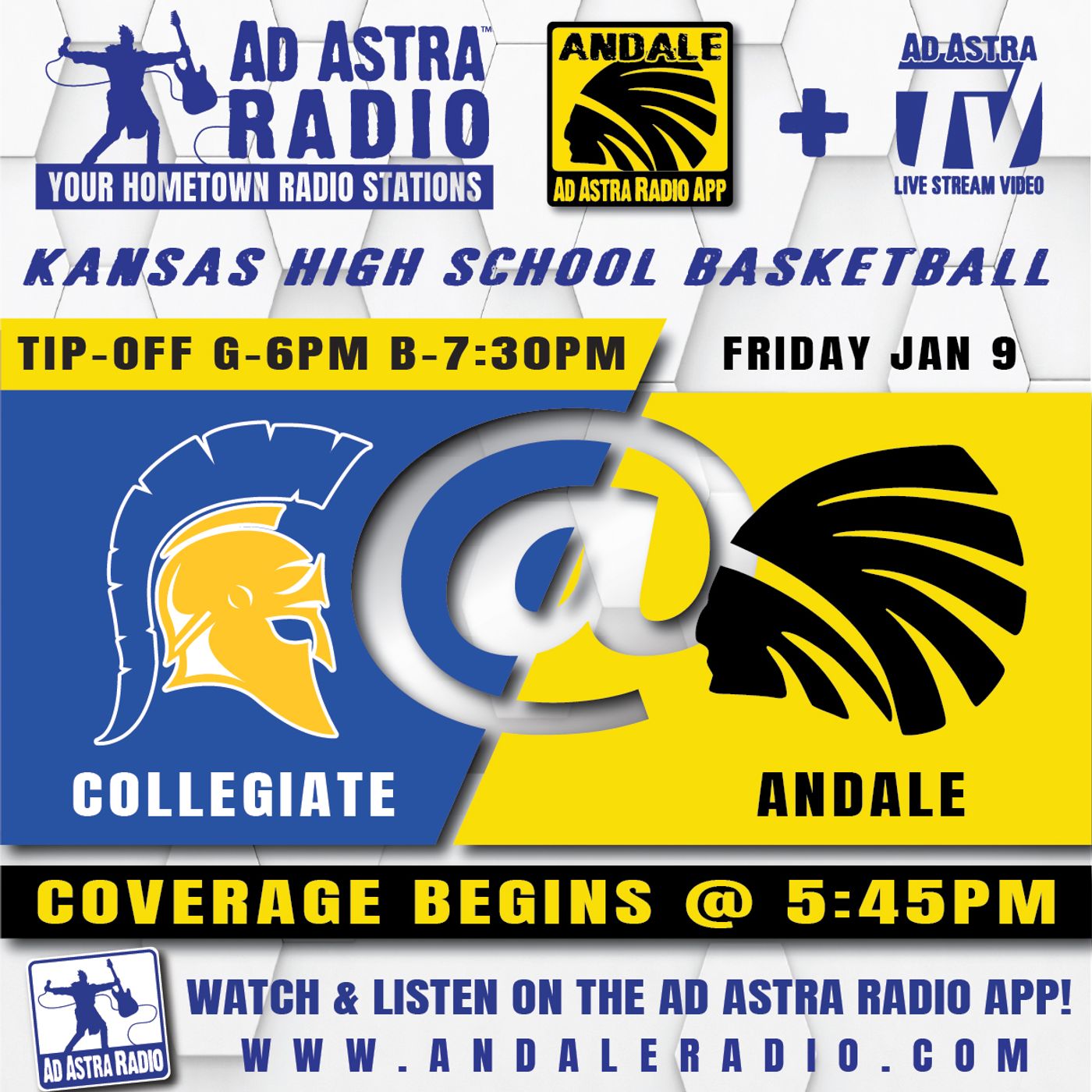 Wichita Collegiate Spartans at Andale Indians High School Basketball (January 9,. 2026) episode artwork
