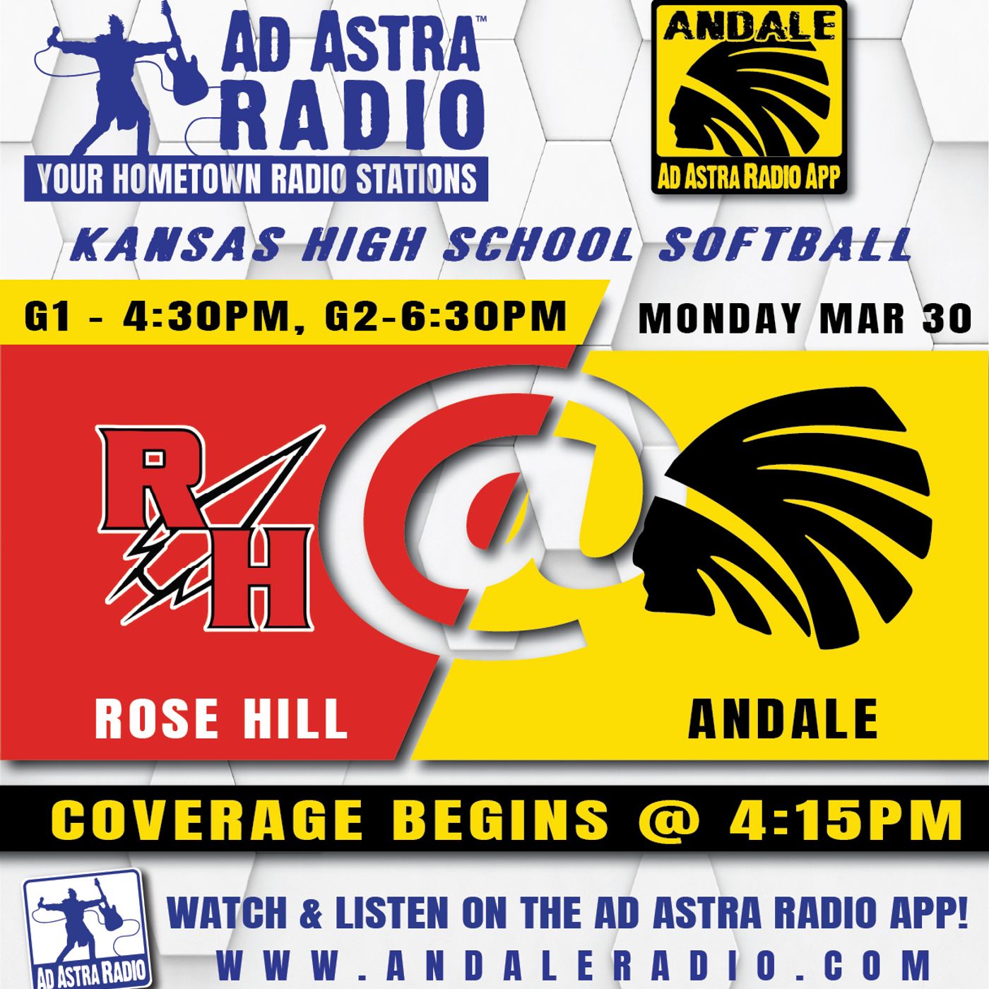 Rose Hill Rockets at Andale Indians High School Softball (Game 1-March 30, 2026) episode artwork