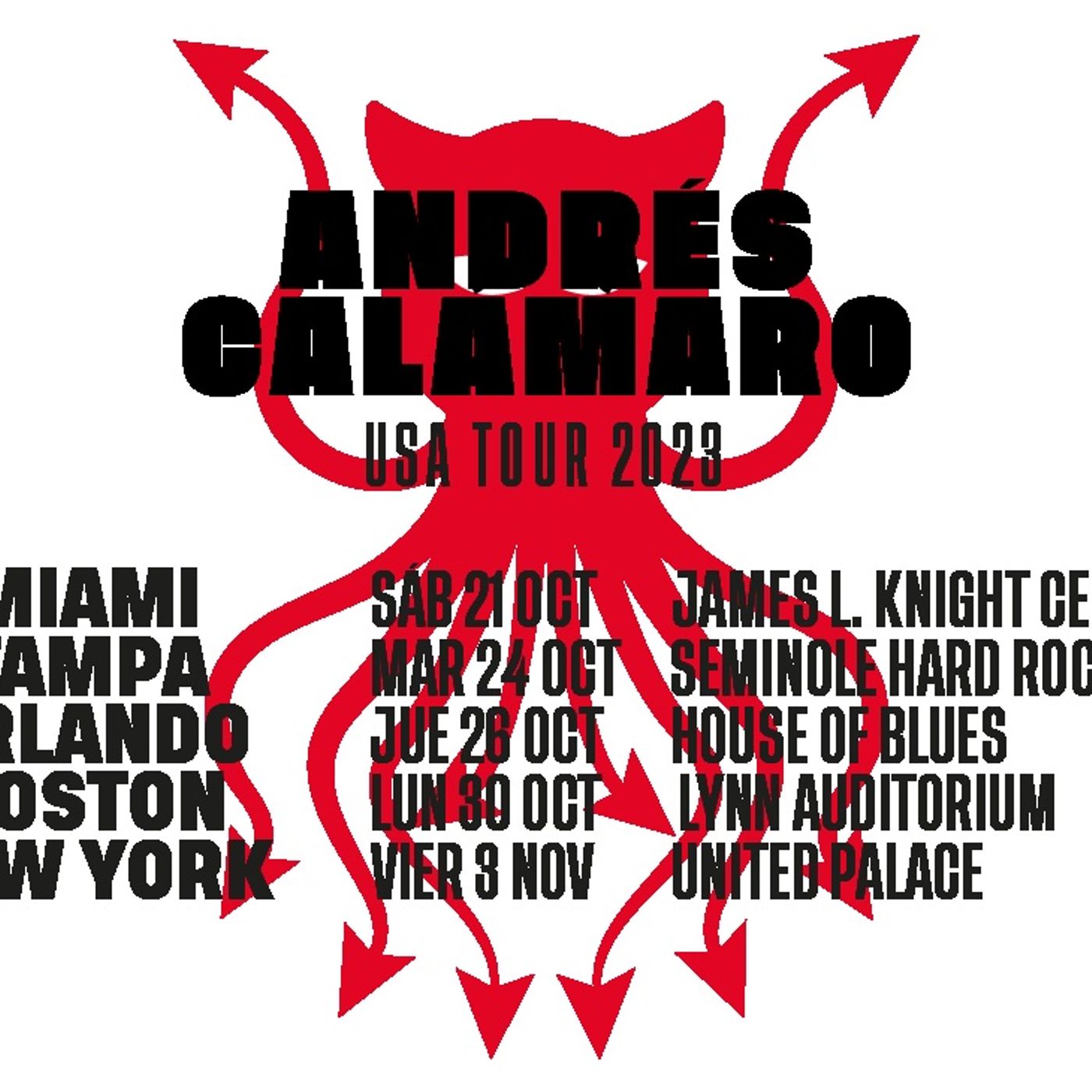 Andrés Calamaro presenta su Tour 2023 por Miami, Tampa, Orlando, Boston y Nueva York.