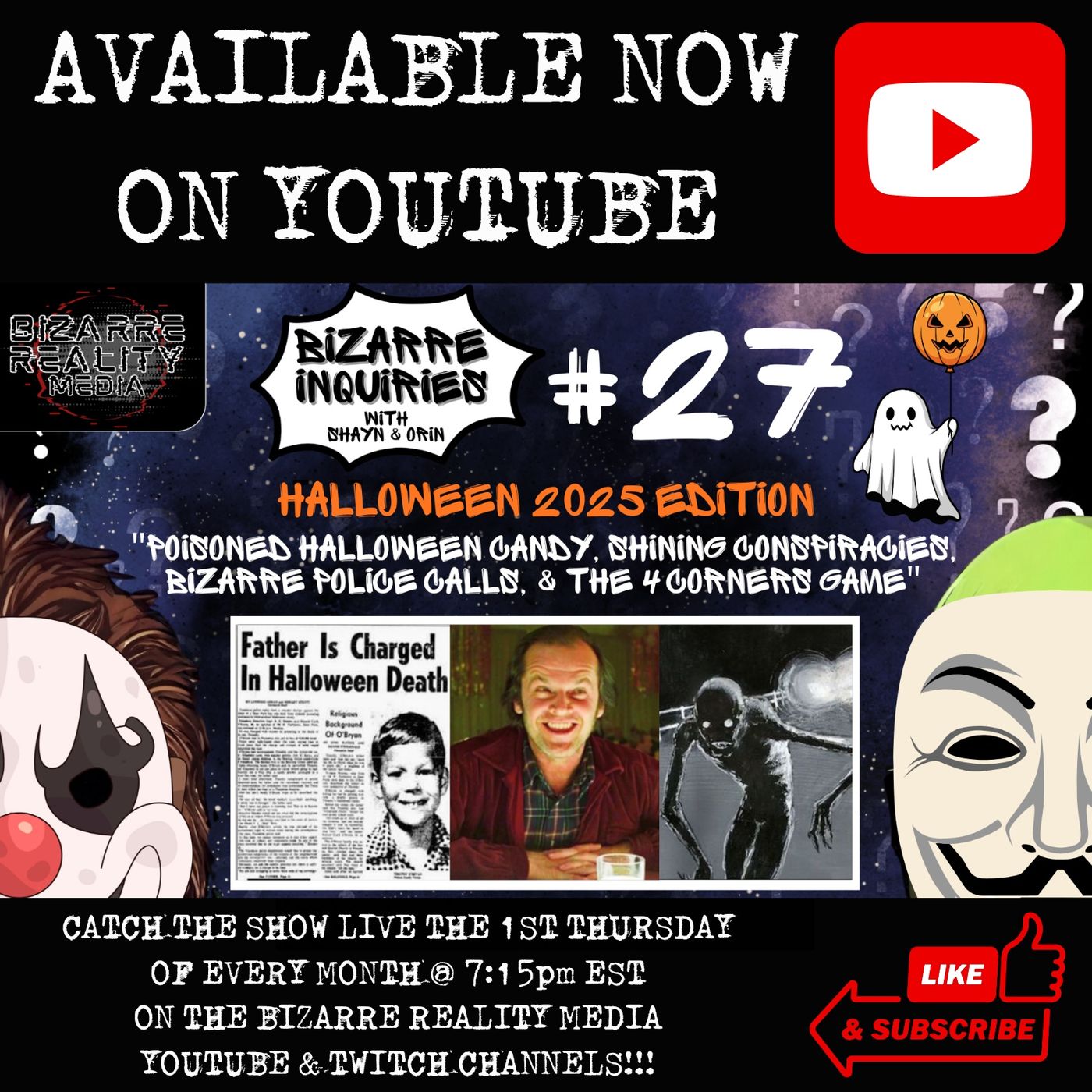 Bizarre Inquiries #27 Halloween 2025 Edition "Poisoned Halloween Candy, Shining Conspiracies, Bizarre Police Calls, & The 4 Corners Game"