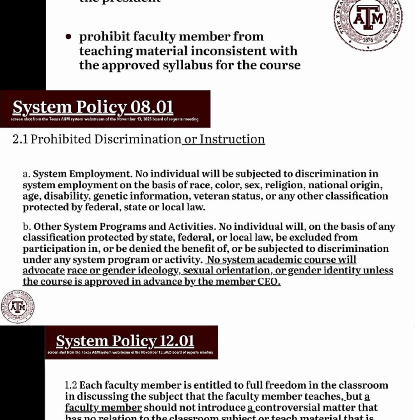 Texas A&M system board of regents amend policies affecting faculty members and students episode artwork