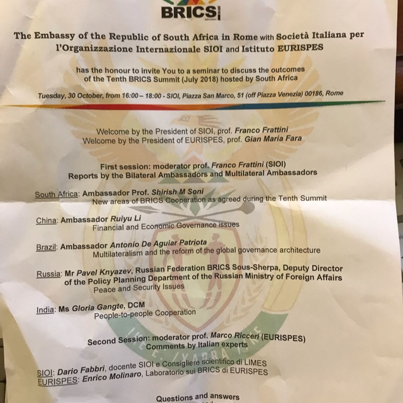 Seminario Brics  30 ottobre 2018 episode artwork