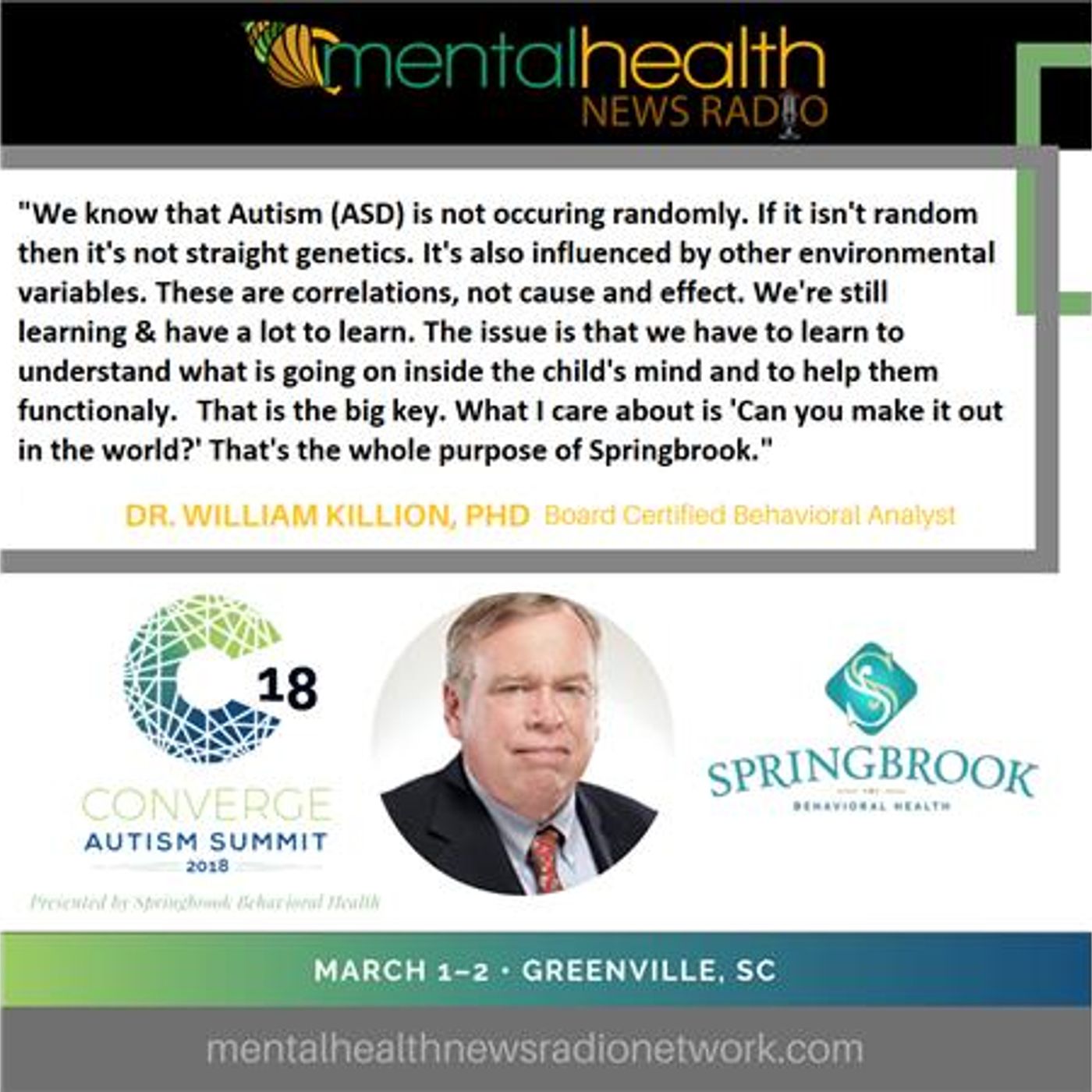 Mental Health News Radio - Making It Out In The World with Autism Spectrum Disorder: Dr. William Killion