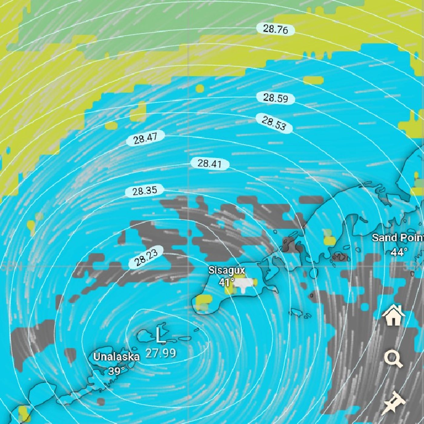 Low Pressure Intensifies to 27.98 !  Storm near Unalaska, Alaska Monday Evening 11/4/24