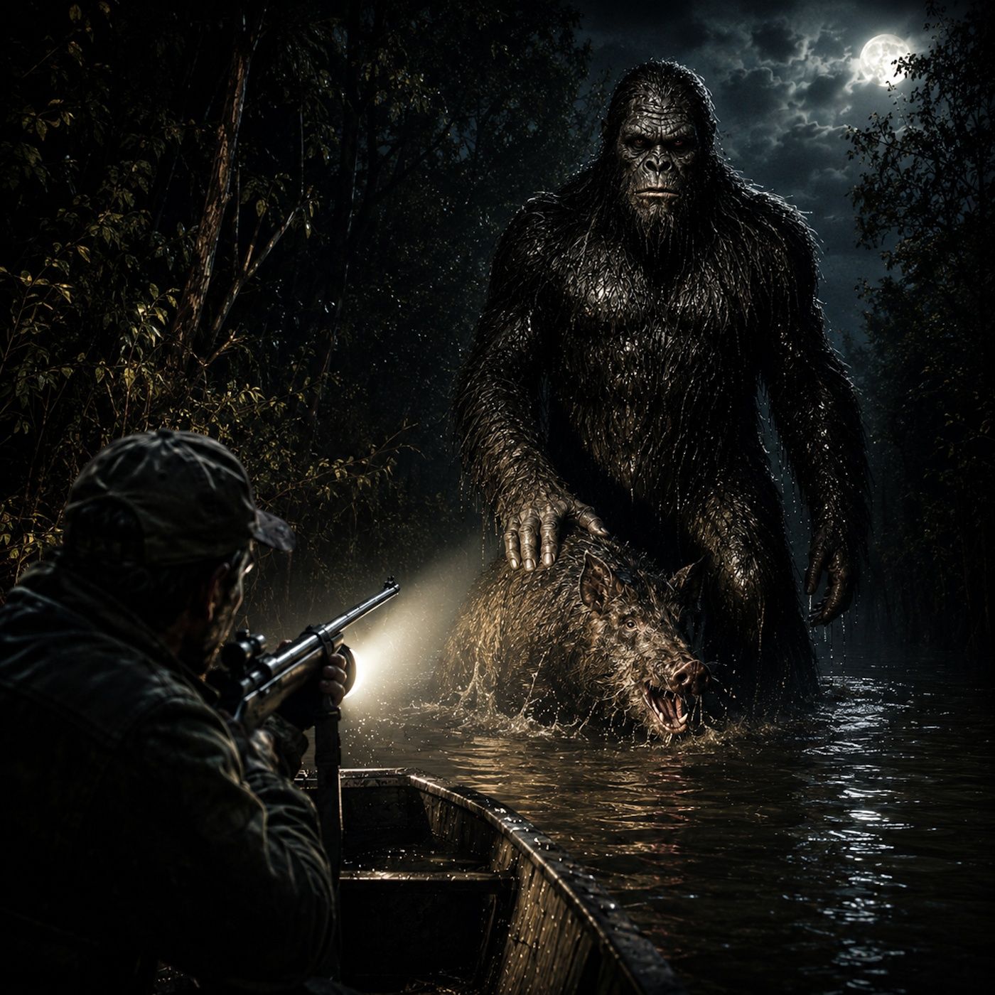 Bigfoot Holding A Hog