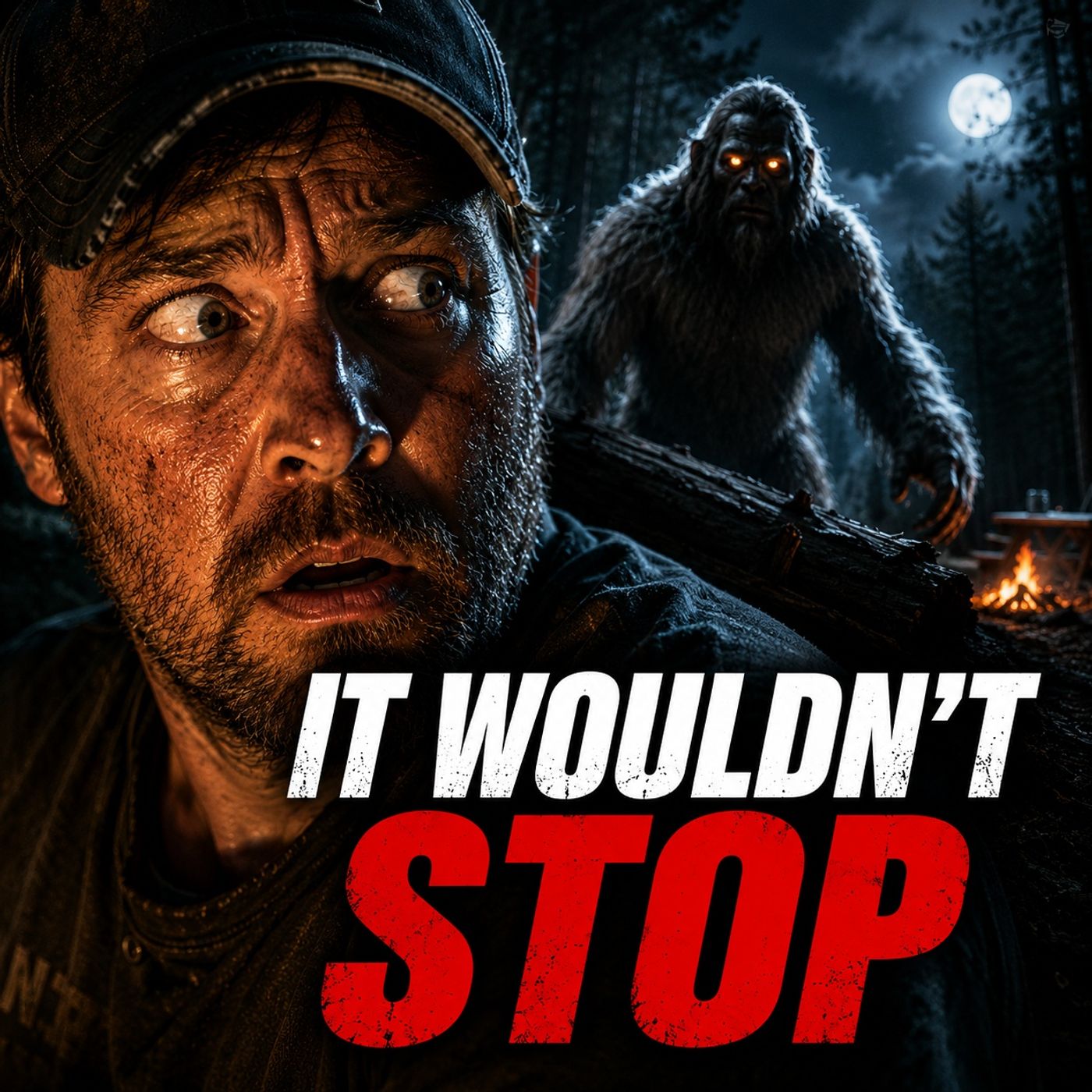 GRAY BIGFOOT APPROACHES CAMPERS IN BANKHEAD NATIONAL FOREST ALABAMA