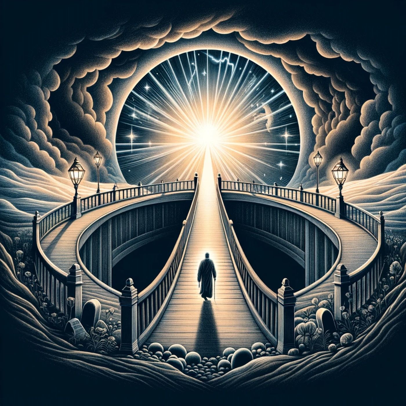 "The grave is but a covered bridge, leading from light to light, through a brief darkness." episode artwork