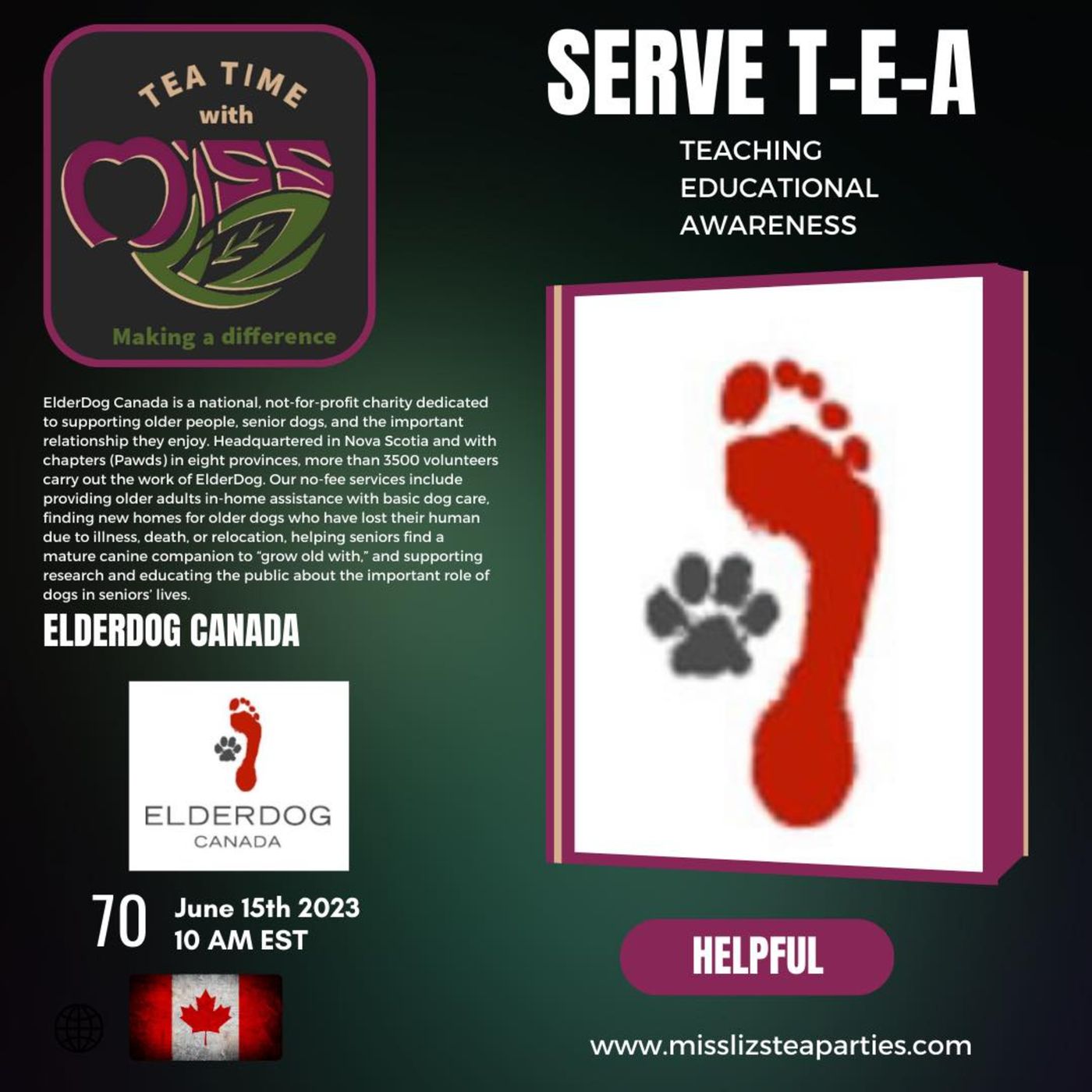 Teatime with Miss Liz T-E-A Open Discussion with Ardra Cole Founder OF Elderdog Canada episode artwork