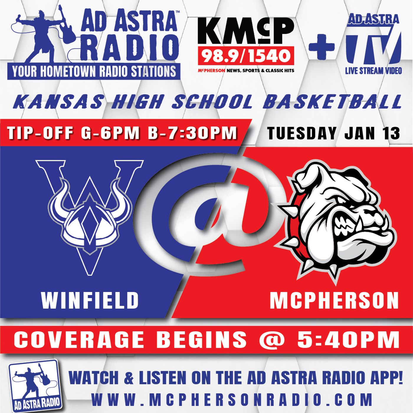Winfield Vikings at McPhersaon Bullpups High School Basketball (January 13, 2026) episode artwork