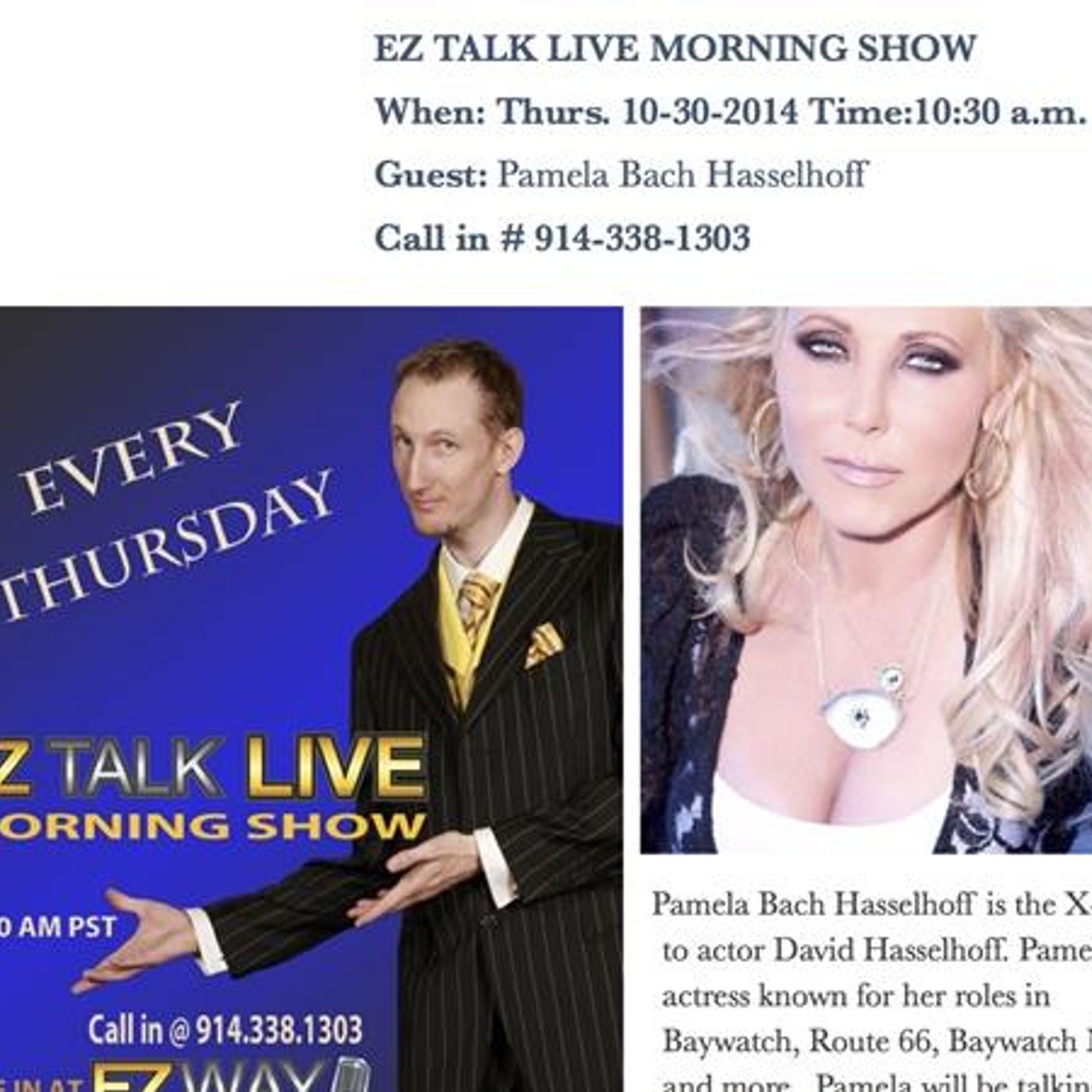 EZ TALK LIVE on EZ WAY BROADCASTING Guest Pamela Hasselhoff episode artwork