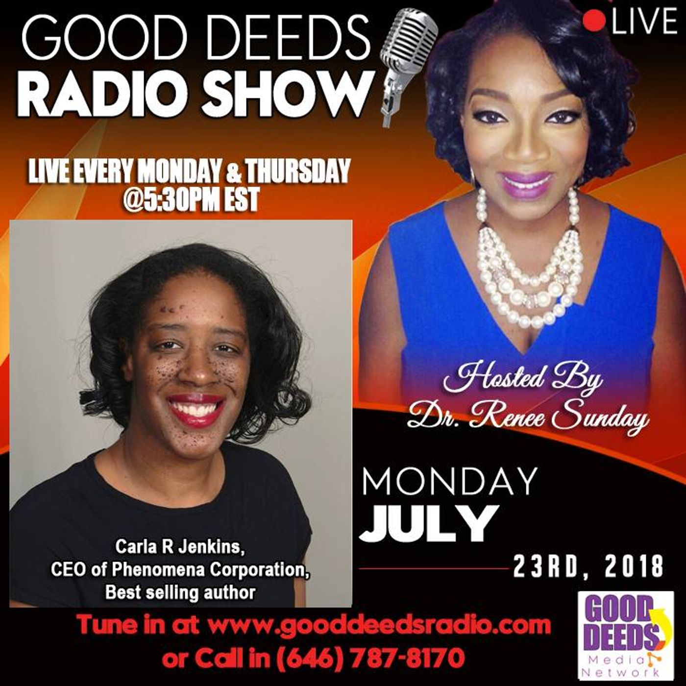 Carla R Jenkins Ceo of Phenomena Corporation Bestselling Author shares on Good Deeds Radio Show episode artwork