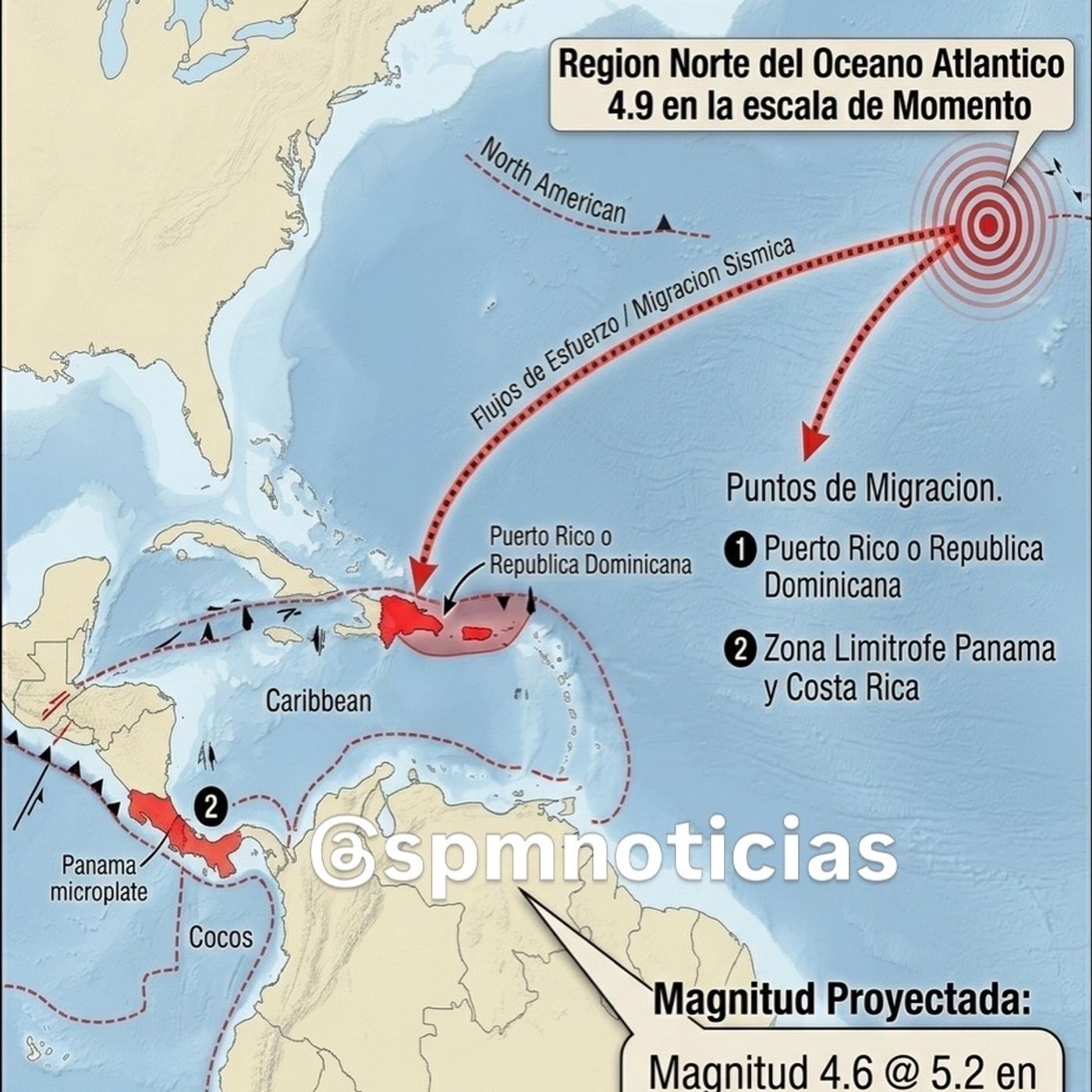 Monitorean posible migración telúrica (4.6 y 5.2) hacia el Caribe y Centroamérica del 27 de Julio hasta el 3 de agosto.