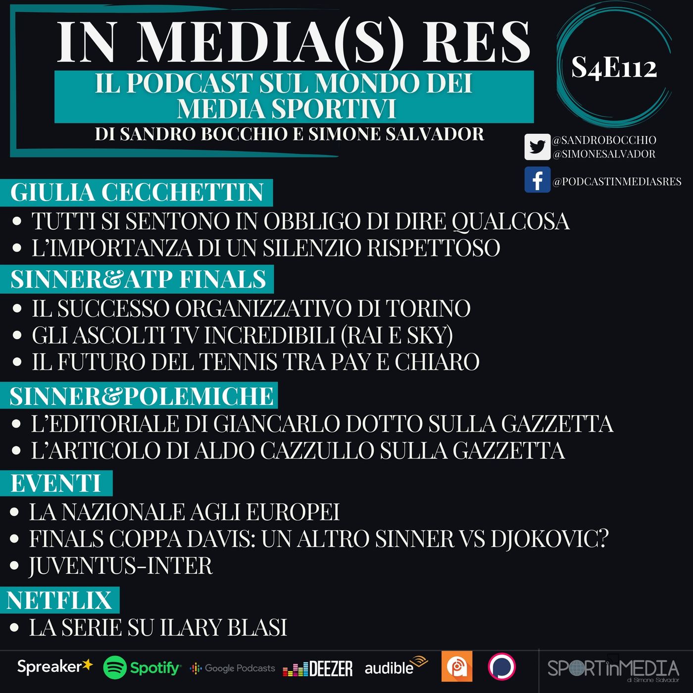S4E112 | Tutti si sentono obbligati a dire qualcosa. Sinnermania: ascolti record e futuro del tennis in Tv, Dotto e Cazzullo, Netflix-Ilary episode artwork
