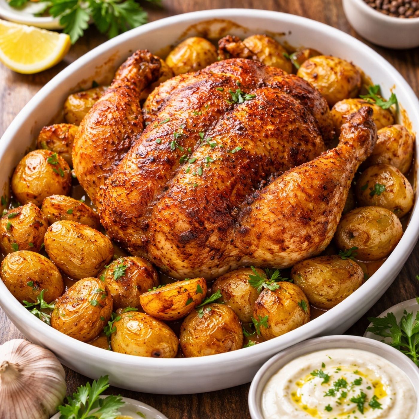 Golden Roasted Chicken and Potatoes with Garlic Sauce episode artwork