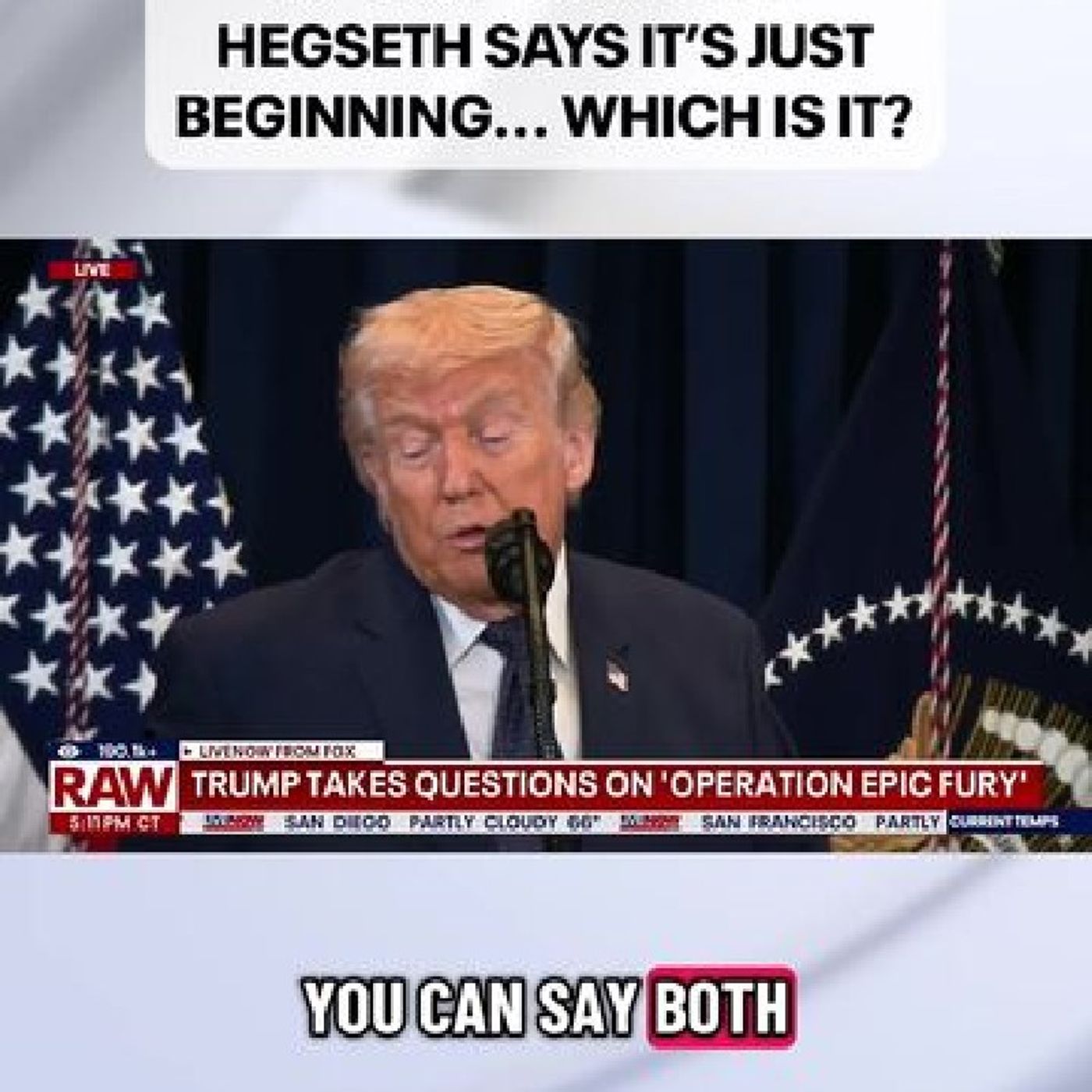 war is ‘very complete,’ but your defense secretary says, this is just the beginning, so, which is it?” A reporter asked Trump. “I think you episode artwork