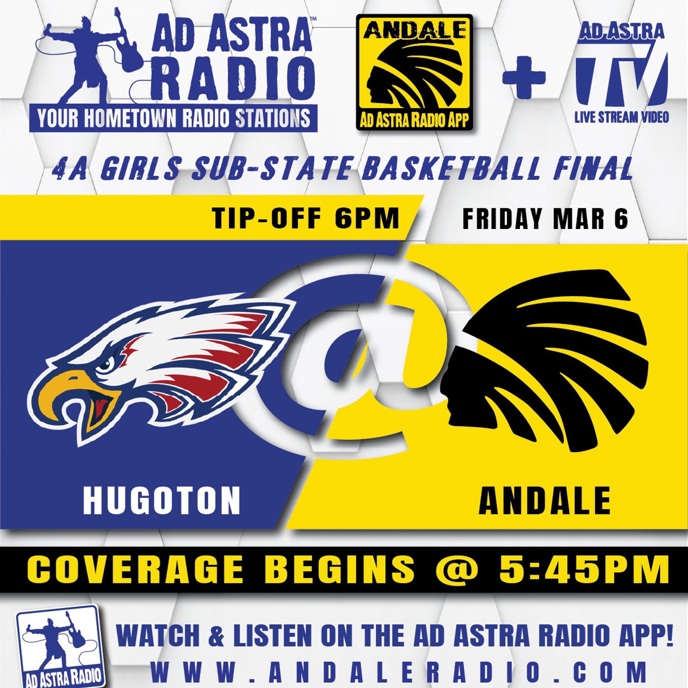 Hugoton Lady Eagles at Andale Lady Indians High School Basketball (4A Substate Final-March 6, 2026) episode artwork