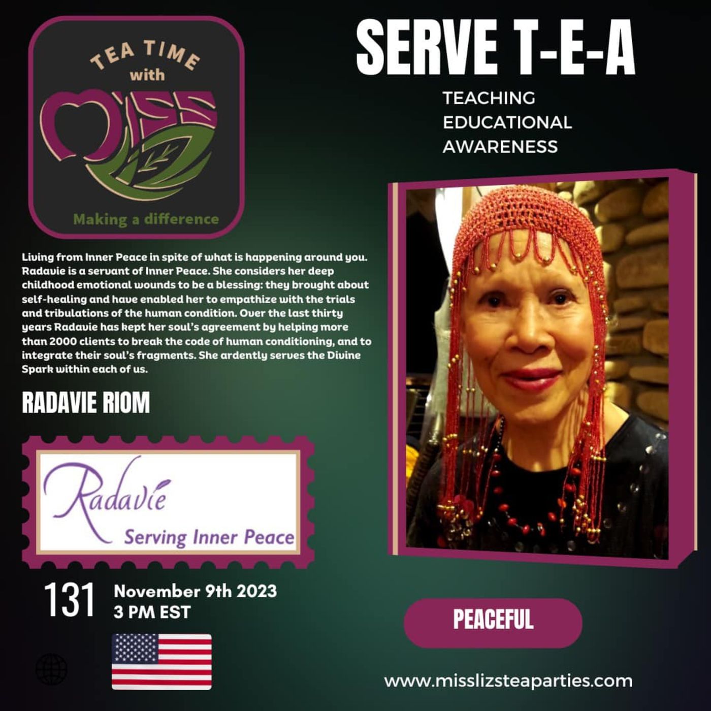 Teatime with Miss Liz T-E-A Open Discussion with Radavie Riom Serving Inner Peace episode artwork