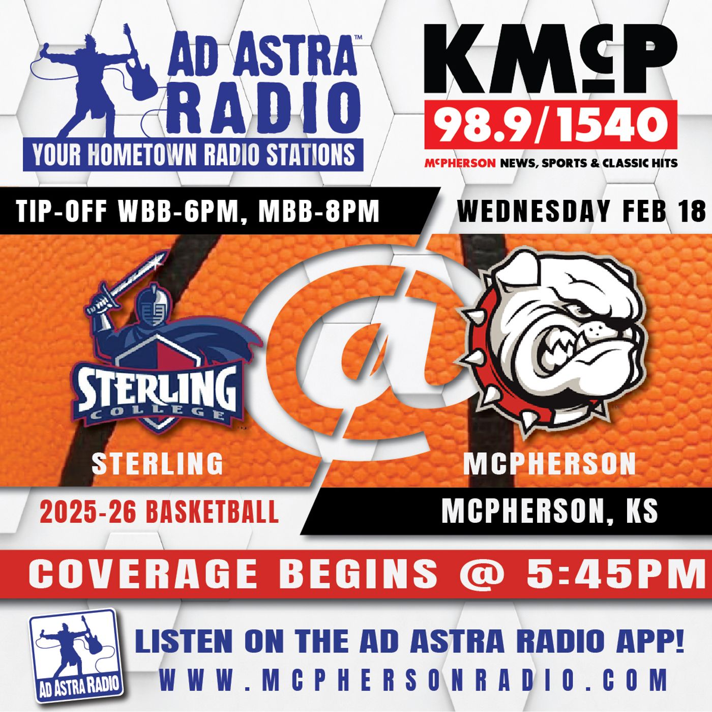 Sterling Warriors at McPherson Bulldogs Mens College Basketball (February 18, 2026) episode artwork