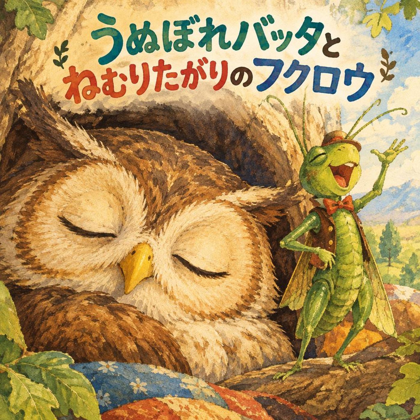 昼寝をジャマするうぬぼれバッタ！？フクロウさんの賢いお招き大作戦 ｜【イソップ童話】 episode artwork