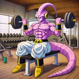 Majin Buu poniéndose en forma en un gimnasio!