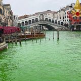 Protesta ambientalista con Greta Tumberg a Venezia: Canal Grande colorato di verde