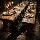 Banquet table splits lengthwise