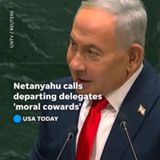 Israeli Prime Minister Benjamin Netanyahu responded to United Nations delegates leaving as he was beginning his speech. #netanyahu #Israel