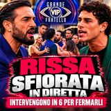 GF VIP, RISSA SFIORATA IN DIRETTA! Alex Belli FURIOSO: in 6 per fermarlo