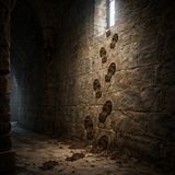 Boot prints climb the wall